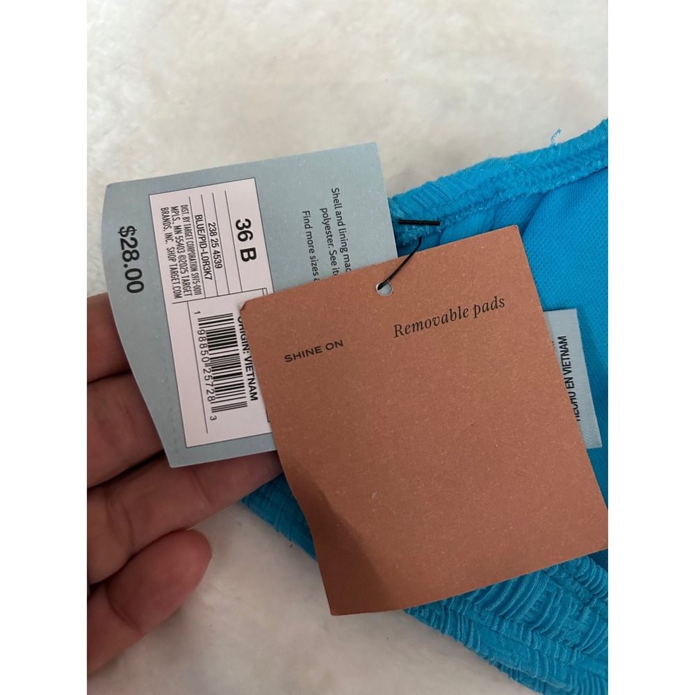 Shade‎ & Shore Bikini Top Blue Textured Swim Removable Pads Size 36B NWT - Picture 4 of 4